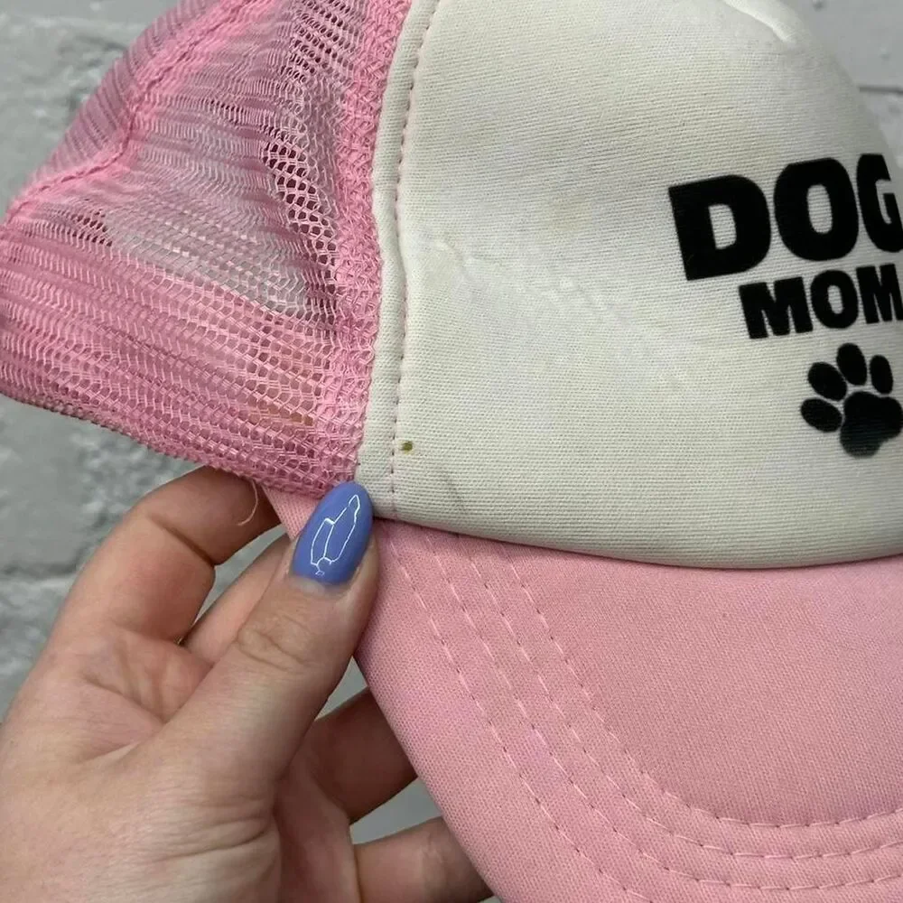 Modern Dog Mom Paw Print Pink and White Trucker Hat